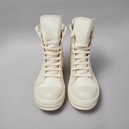 Brand Men Shoe Casual High Top Women Sneaker Quality White Designer O-wen Street New Fashion Zip Flat Canvas Brand Ankle Boot - Touchy Style