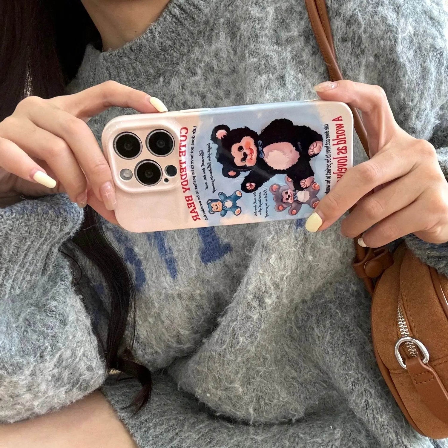 Cute Phone Cases For iPhone 16, 15, 14, 13, 12, 11 Pro Max - Plush Bear Doll Art - Cartoon Sweet Cover - CC7121 - Touchy Style