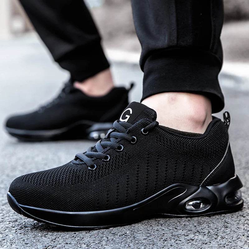Black Safety Shoes Men Air Cushion Work Shoes Male Puncture-Proof Shoes Steel Toe Indestructible Footwear Light Work Sneakers - Touchy Style