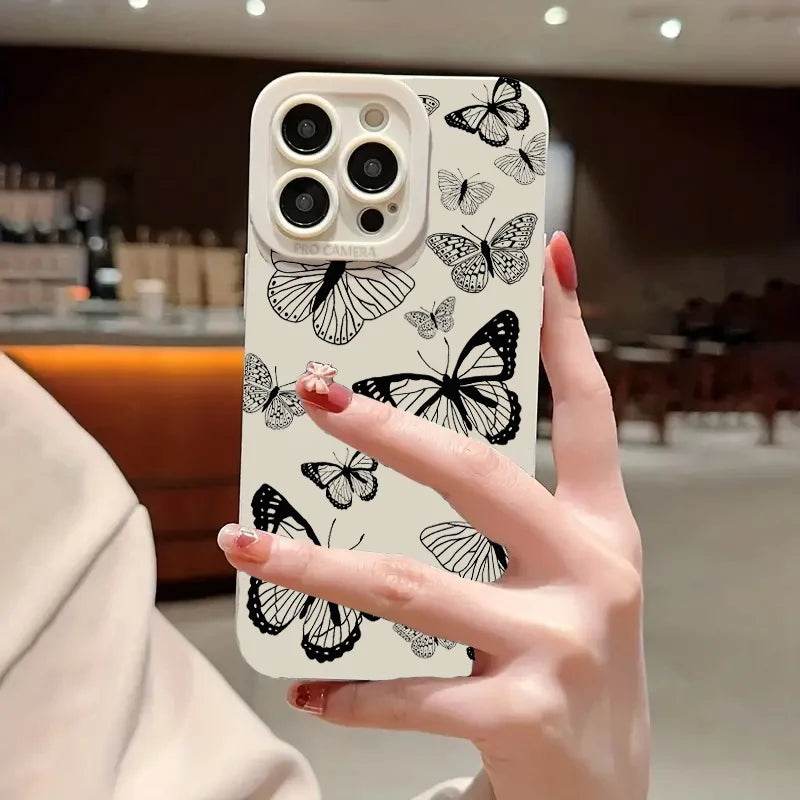 Cute Phone Cases For iPhone 16, 15 Pro Max, 14 Plus, 13, 12 Mini, 11 - Black Butterfly Graphic Printing Back Cover - Touchy Style