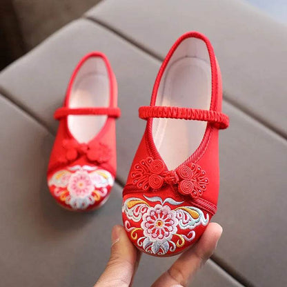 Handmade Embroidery Kids Shoes Chinese Style Cloth Surface Shoes for Girls Elegant Traditional Flower Pattern Hanfu Shoes F01173 - Touchy Style