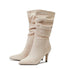 Pleated Pointed Toe ANKLE Boots Women Fashion Thin Low Heels Shoes Autumn Vintage Western Mid-Calf Booties Zapatos Mujer - Touchy Style
