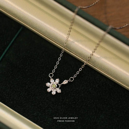 925 Sterling Silver Shiny Zircon Flowers Pendant Necklace Clavicle Chain for Women Birthday Gift Fine S925 Jewelry - Touchy Style