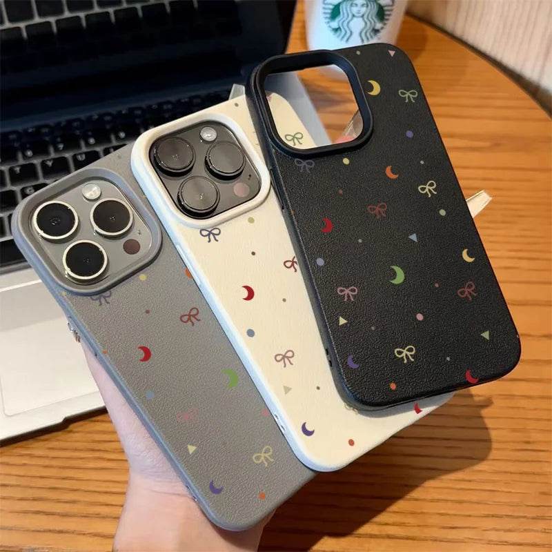 Cute Phone Cases For iPhone 11, 12, 13, 14, 15, 16 Pro Max - Colorful Moon Bow Lichee Pattern - Silicone Cover - Touchy Style