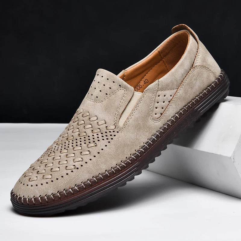 New Handmade Leather Men Shoes Design Fashion Sneakers Slip On Loafers Summer Breathable Casual Shoes Men Driving Flat - Touchy Style