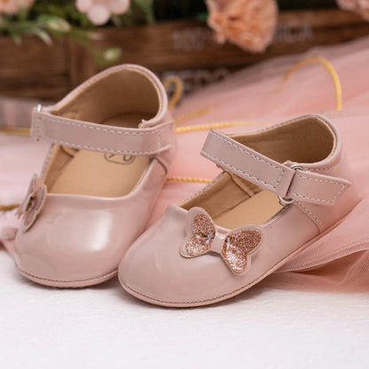 KIDSUN Baby Shoes Newborn Girl Princess PU Toddler Shoes Bow Decor Rubber Sole Anti-Slip First Walker Shoes 0-18M - Touchy Style
