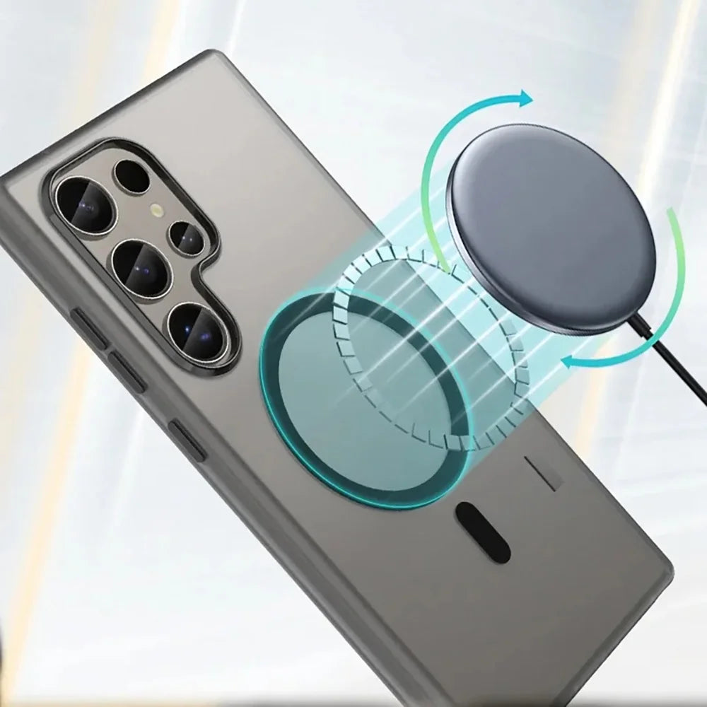 For Magsafe Matte Candy Translucent Phone Case For Galaxy S25 S24 Ultra S23 Plus FE Shockproof Wireless Charging Cover