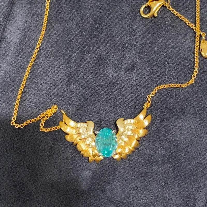 PANJBJ 925 Sterling Silver Blue Zircon Necklace for Women Girl Wing Design Feather Sweet Banquet Jewelry Gift Dropshipping - Touchy Style