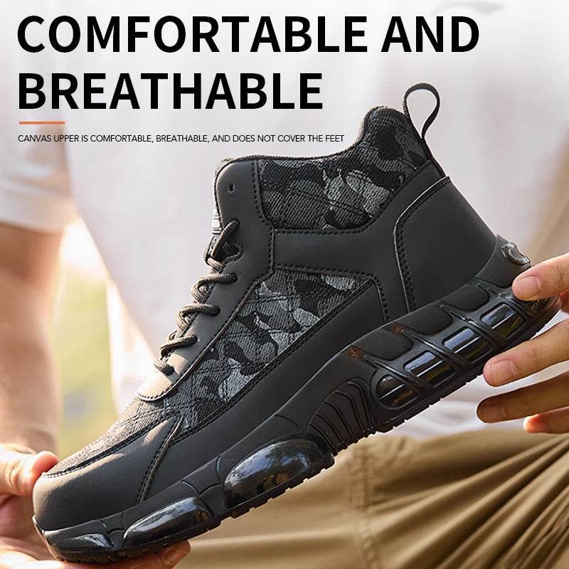 Camouflage Men Safety Shoes Quality Work Sneakers Air Cushion Men Protective Shoes Anti-smash Anti Puncture Work Boots Non-slip - Touchy Style