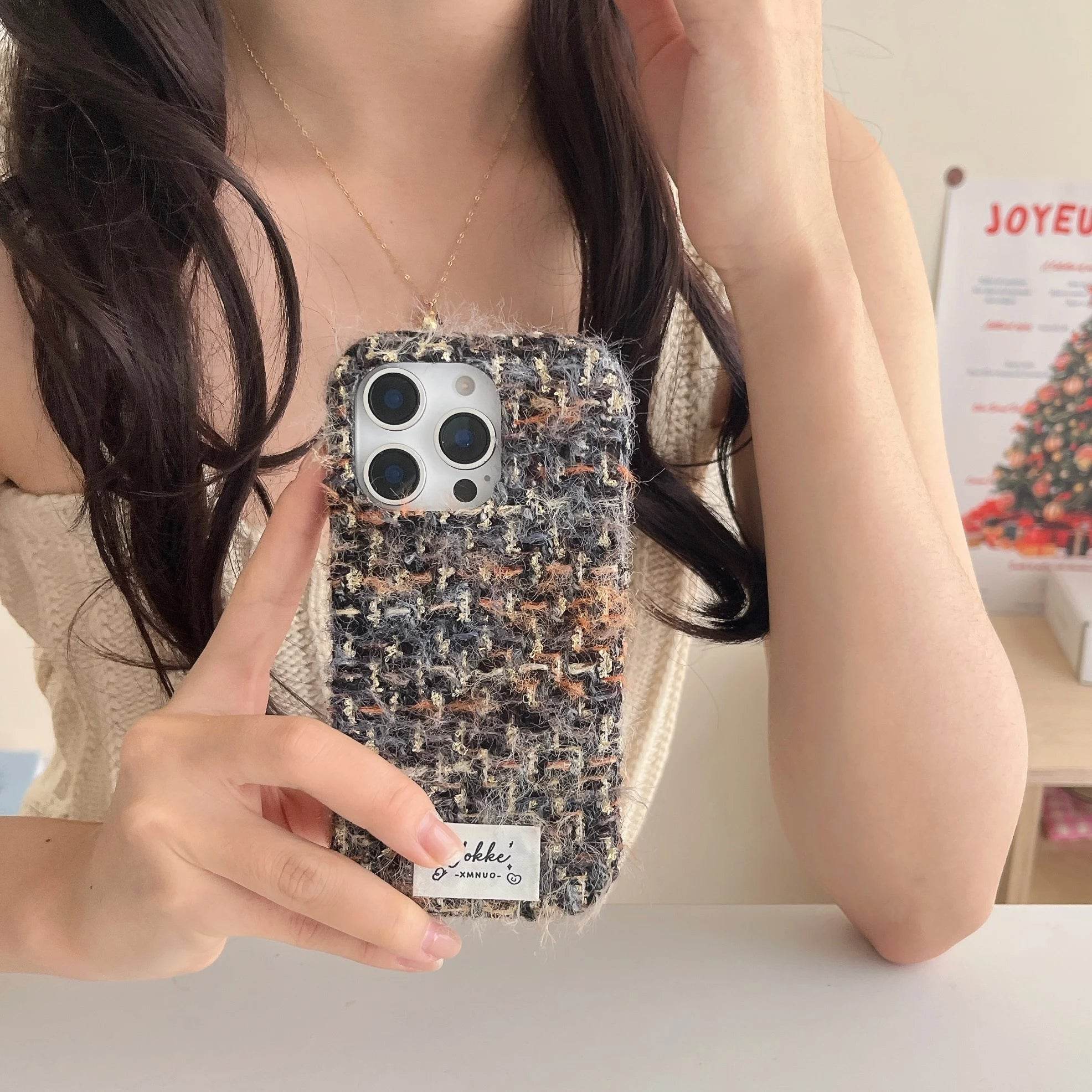Cute Phone Cases For iPhone 16, 15, 14, 13 Pro Max - Fashionable Woven Pattern Woolen Texture Back Cover - PC0430 - Touchy Style