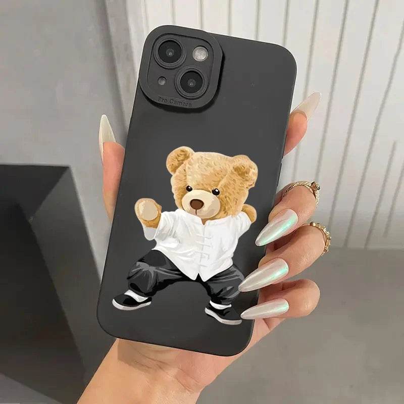 Cute Phone Cases For iPhone 16, 15, 14, 13, 12, 11 Pro Max, XS, X, XR, 7 8 Plus, SE 2020 - Bear Graphic Pattern - Soft Silicone Bumper Cover - Touchy Style