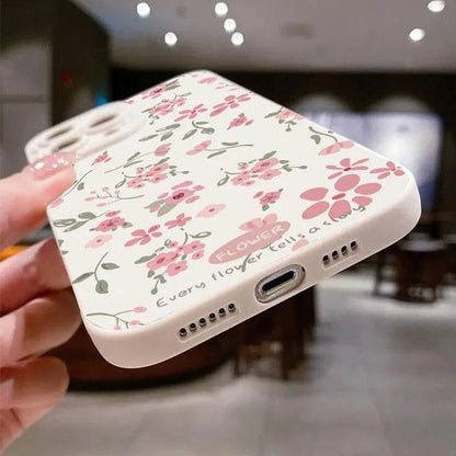 Cute Phone Cases - Flower Branch Pattern For iPhone 16, 15, 14, 13, 12, 11 Pro Max, XS, XR, 7 8 Plus - Matte Soft Silicone Bumper Cover - Touchy Style