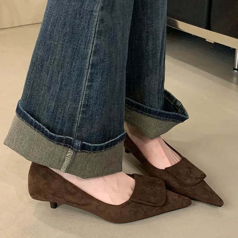 Female Pointed Toe Pumps Ladies Low Heel Shoes Slides Slip On Footwear Fashion Shallow Elegant Women Heeled Shoes Spring Autumn - Touchy Style