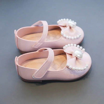 Solid Color Bow Simple Casual Pearl Cute Baby Girl Flats New 2024 Hook &amp; Loop Little Princess Soft Mary Jane Fashion Kids Shoes - Touchy Style
