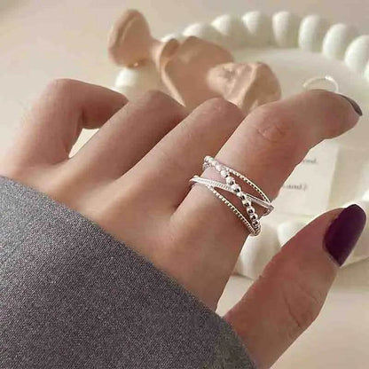 PANJBJ 925 Sterling Silver Overlapping Rings For WomenHollow out Bead Geometry Trend Design Versatile Jewelry Gift Dropshipping - Touchy Style