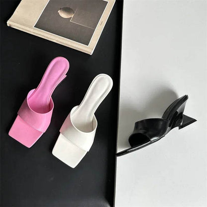 New Design Concise Wedges High Heels Women Slippers Square Toe Party Dress Slides Summer Shoes - Touchy Style