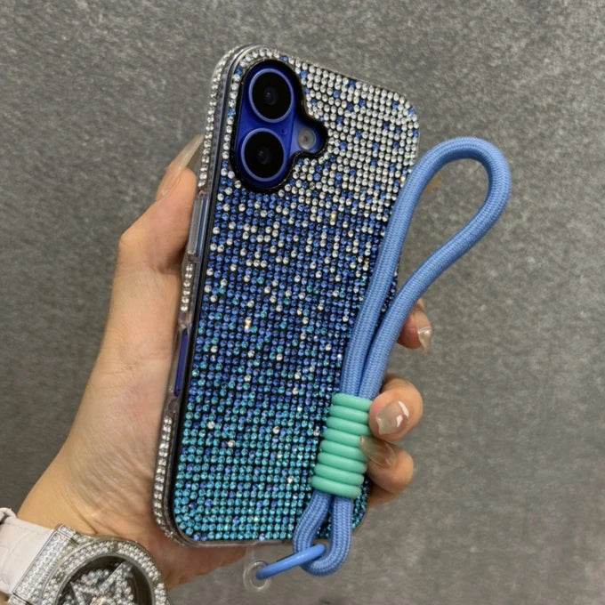 Luxury Bling Case Full Shinny Diamond Bumper Frame Cover For iPhone 15 16 ProMax 14 Plus 13 12 11 Pro Max Wristband Lanyard Case - Touchy Style