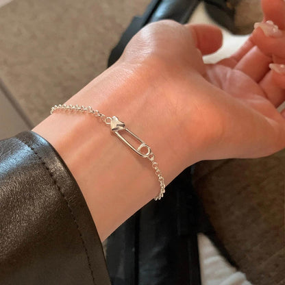 PANJBJ 925 Sterling Silver Love Heart Paper Clip Shape Bracelet for Women Irregular Design Trend Jewelry Gift Dropshipping - Touchy Style