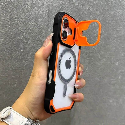 Lens Protection Bracket Magnetic Armor Case for iPhone 16 12 13 14 15 Pro Max Plus 11 Magsafe Charge With Wristband Phone Cover - Touchy Style
