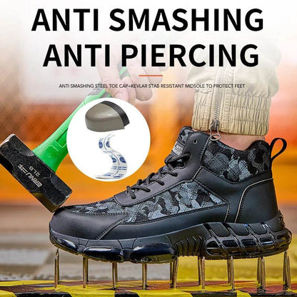 Camouflage Men Safety Shoes Quality Work Sneakers Air Cushion Men Protective Shoes Anti-smash Anti Puncture Work Boots Non-slip - Touchy Style