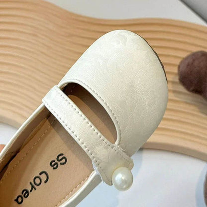 New Girls Embossed Flower Small Leather Shoes Little Kids Baby Princess Shoes Autumn Models Beige Green Silver Girl Shoes H07295 - Touchy Style