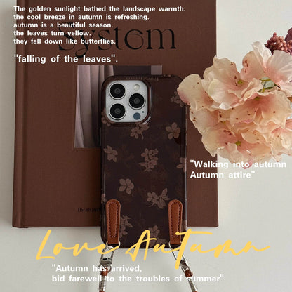 Cute Phone Cases for iPhone 16, 15, 14, 13 Pro Max - Leather Floral Prints With Leather Wrist Band - Chic Back Cover - PC2420 - Touchy Style