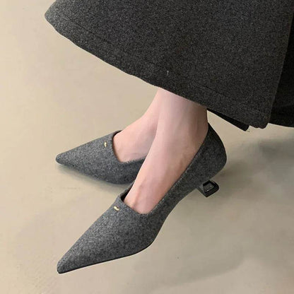 Fashion Flock Pumps Slides Shallow Casual Pointed Toe Ladies Heels Shoes Elegant Women Heeled Shoes Female Slip On Footwear - Touchy Style