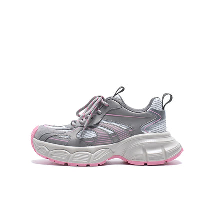 BEAUTODAY Fashion Trainers Women Pig Suede Leather Mesh Mixed Colors Platform Lace-up Sneakers Ladies Shoes Handmade OG-B2112A