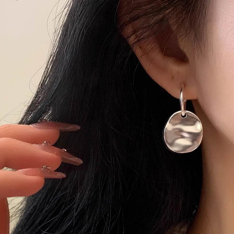 PANJBJ 925 Sterling Silver Fold Texture Hoop Earring for Women Irregular Hip Hop Cool Trend Jewelry Party Gift Dropshipping - Touchy Style