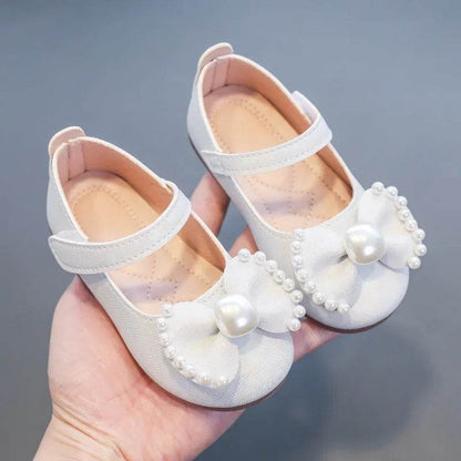 Solid Color Bow Simple Casual Pearl Cute Baby Girl Flats New 2024 Hook &amp; Loop Little Princess Soft Mary Jane Fashion Kids Shoes - Touchy Style