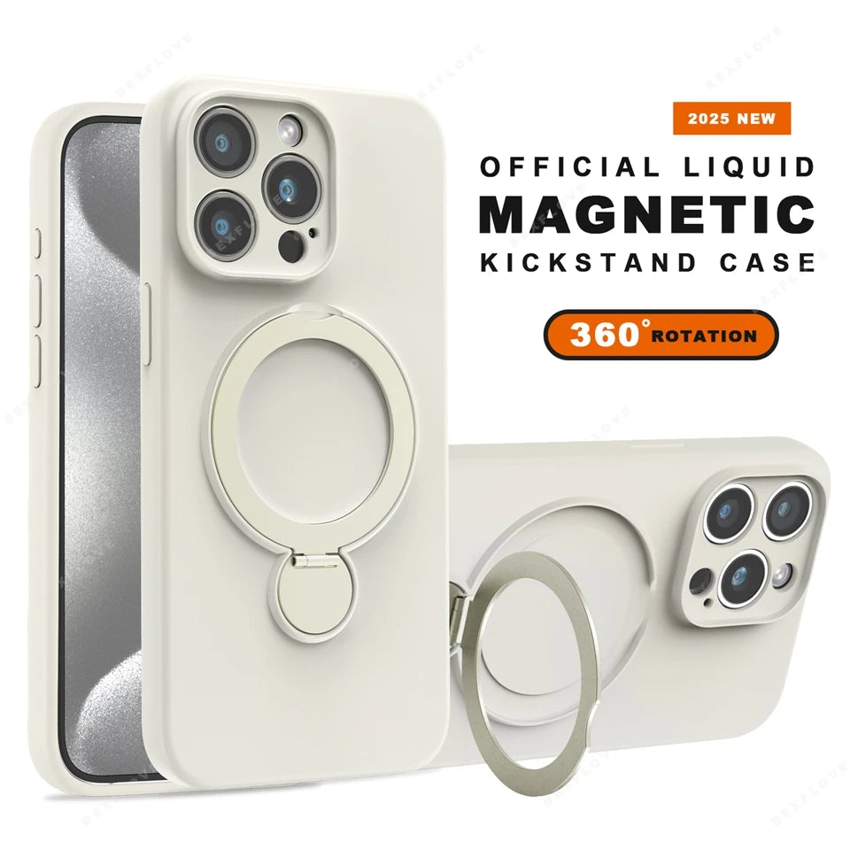 For Magsafe Stand Phone Case For iPhone 16 Plus 13 14 15 16 Pro Max Liquid Silicone Magnetic Charge Holder Protector Soft Cover