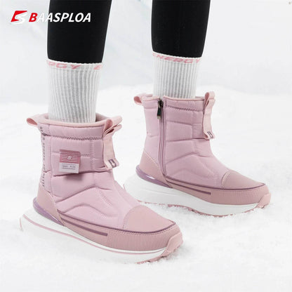 Baasploa Women Winter Snow Boots Leather Waterproof Ankle Boots for Men Fashion Plush Warm Walking Shoe Anti Slip Wear-Resistant - Touchy Style
