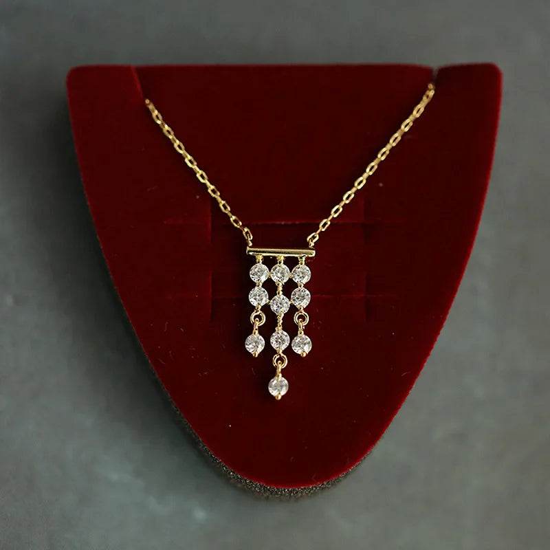 French Luxury S925 Sterling Silver Plated 14K Gold Necklace Gorgeous Vintage Tassel Zircon Pendant Necklace for Women Jewelry - Touchy Style