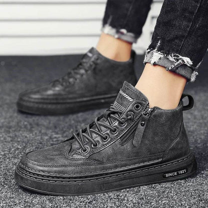 Leather Boots Men Spring High Casual Shoes for Men Trend Zipper Walk Flats Winter Shoes Vulcanized Ankle Boots New Zapatillas - Touchy Style