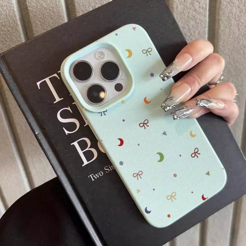 Cute Phone Cases For iPhone 11, 12, 13, 14, 15, 16 Pro Max - Colorful Moon Bow Lichee Pattern - Silicone Cover - Touchy Style