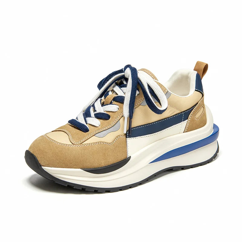 BeauToday Casual Sneakers Women Cow Suede Synthetic Leather Patchwork Mixed Colors Lace-Up Round Toe Ladies Waffle Shoes 29439