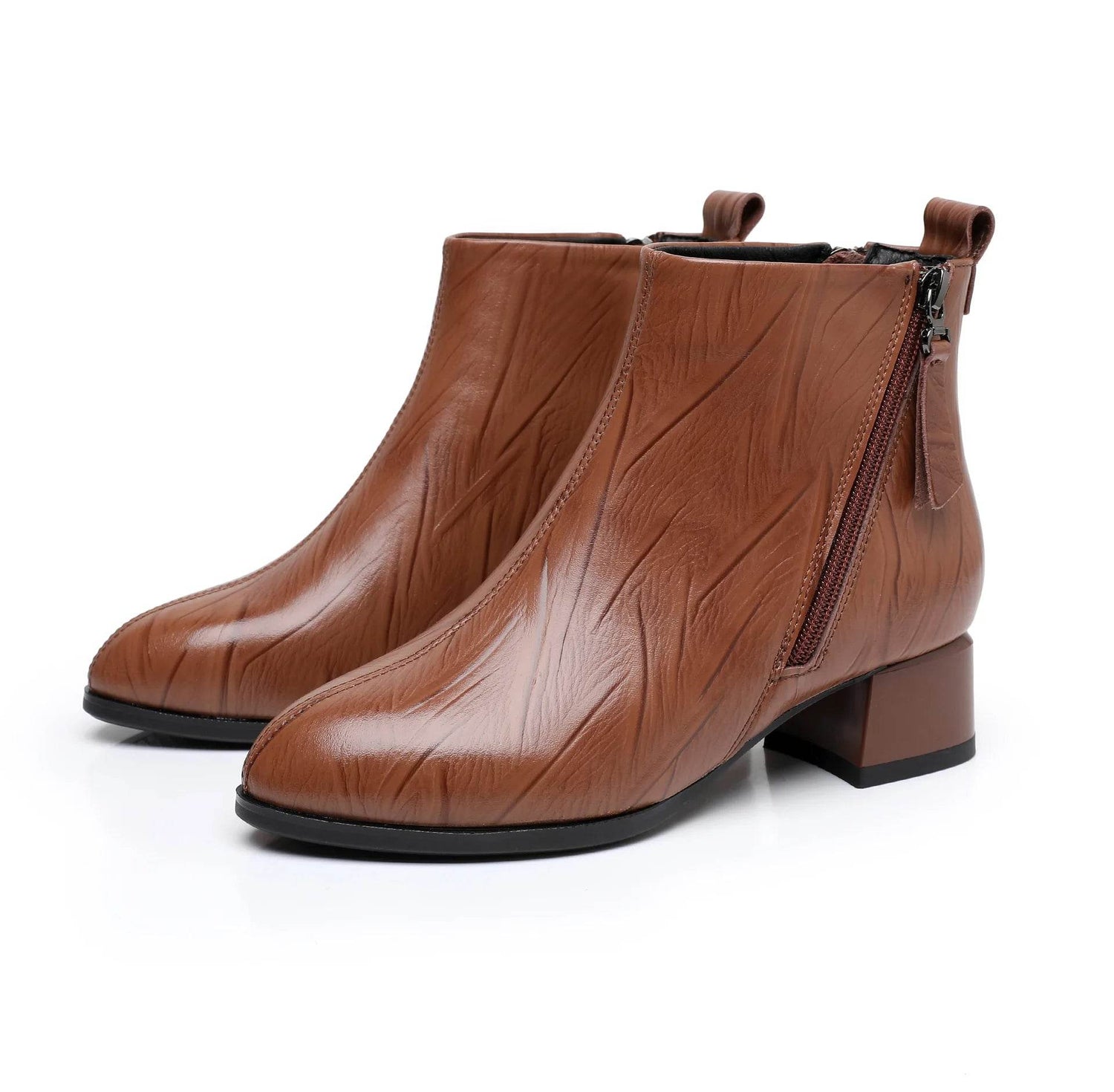 New Ankle Boots Women Pointed Toe Thick Heels Genuine Leather Shoes Short Boots Soft Sole Footwear Plus Size 35-43 - Touchy Style