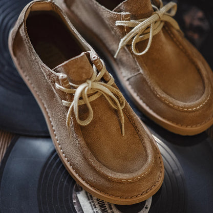 Maden Vintage Khaki Shoes Casual Loafers Soft Sole Shoes with Laces Versatile Genuine Leather Shoes for Men&