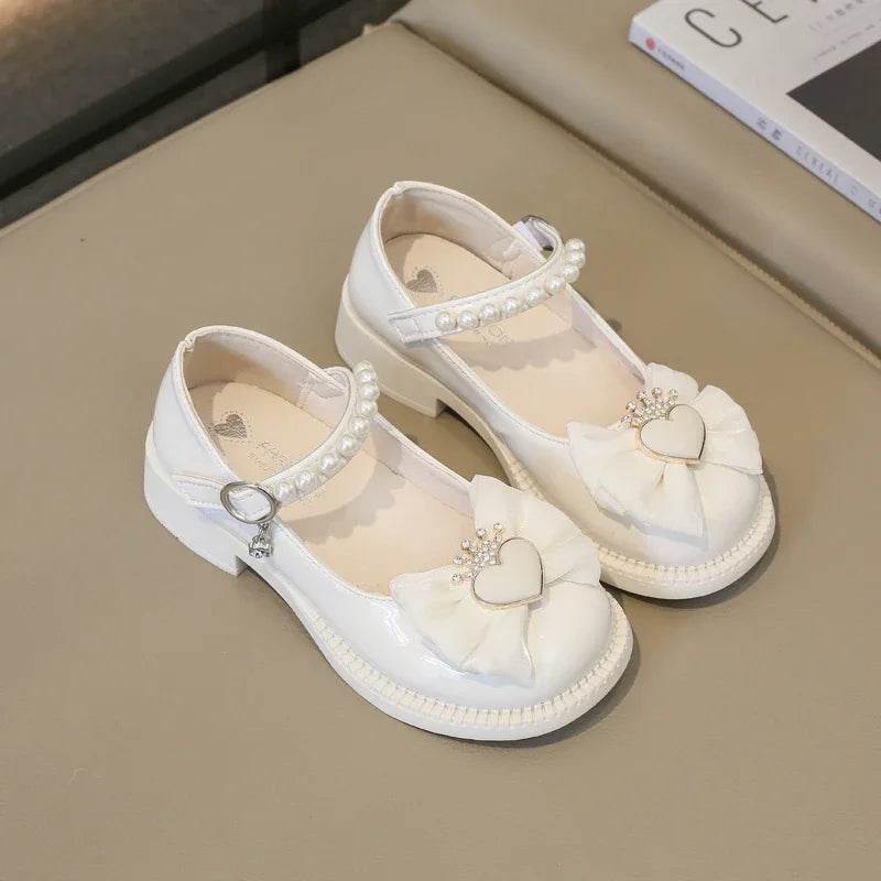 Girl Leather Shoes Mary Jane for Wedding Party Children Fashion Sweet Crown Bowknot Single Shoes Elegant Kid Princess Flat Shoes - Touchy Style
