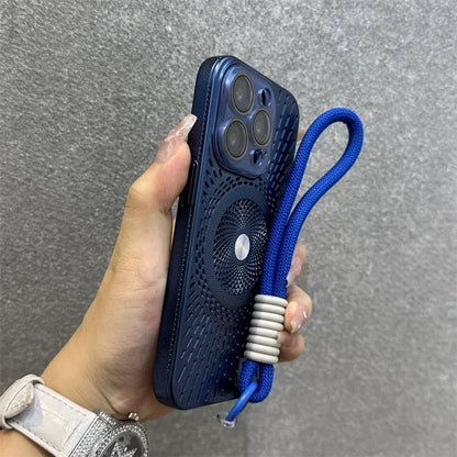 Luxury Wristband Lanyard Magnetic Case for iPhone 16 15 14 13 12 Pro Max 16 Plus Magsafe Hollow Out Heat Dissipation Slim Cover