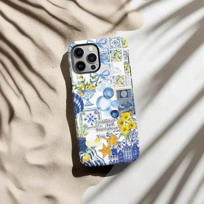 Cute Phone Cases For iPhone 15PRO MAX, 14, 13, 12, 11 PRO, 11 Plus, 15pro - Mediterranean Tile Seashell Pattern - Acrylic TPU Cover - Touchy Style