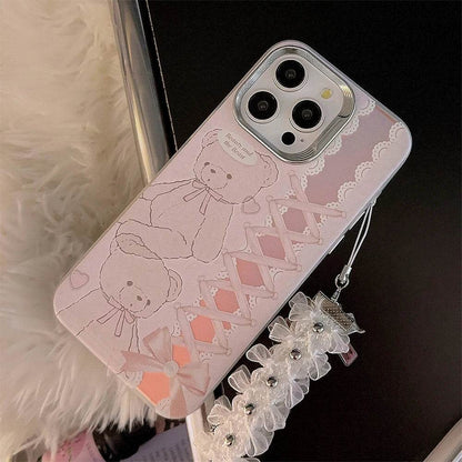 Cute Phone Cases For iPhone 15, 14, 13, 12 Pro Max, 14, 15 Plus, 11 - Cartoon Bear Bowknot Ribbon Pendant - PC5220 - Touchy Style