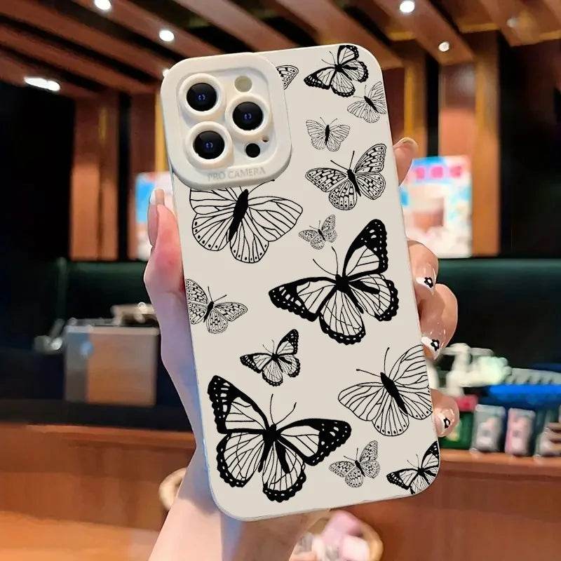 Cute Phone Cases For iPhone 16, 15 Pro Max, 14 Plus, 13, 12 Mini, 11 - Black Butterfly Graphic Printing Back Cover - Touchy Style