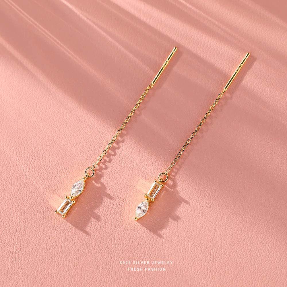 925 Sterling Silver Shiny Geometric Zircon Tassel Earrings Gift for Women S925 Wholesale Jewelry - Touchy Style