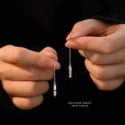 925 Sterling Silver Shiny Geometric Zircon Tassel Earrings Gift for Women S925 Wholesale Jewelry - Touchy Style