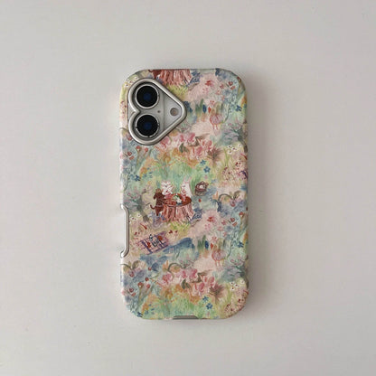 Cute Phone Cases For iPhone 16, 15, 14, 13 Pro Max - Vintage Oil Painting Animal Picnic in Garden - Electroplated Chic Cover - PC5330 - Touchy Style