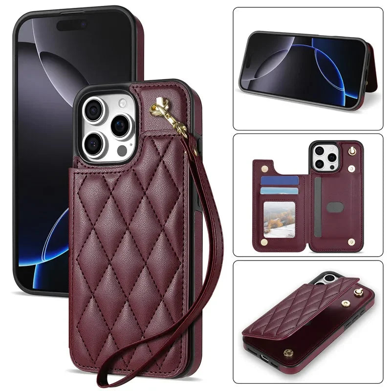 Cute Phone Cases with Card Slot Flip for iPhone 16 Pro Max, 15, 14, 13, 12, 11, SE 3, SE 2, XS, XR, 8, and 7 Plus - TSP377