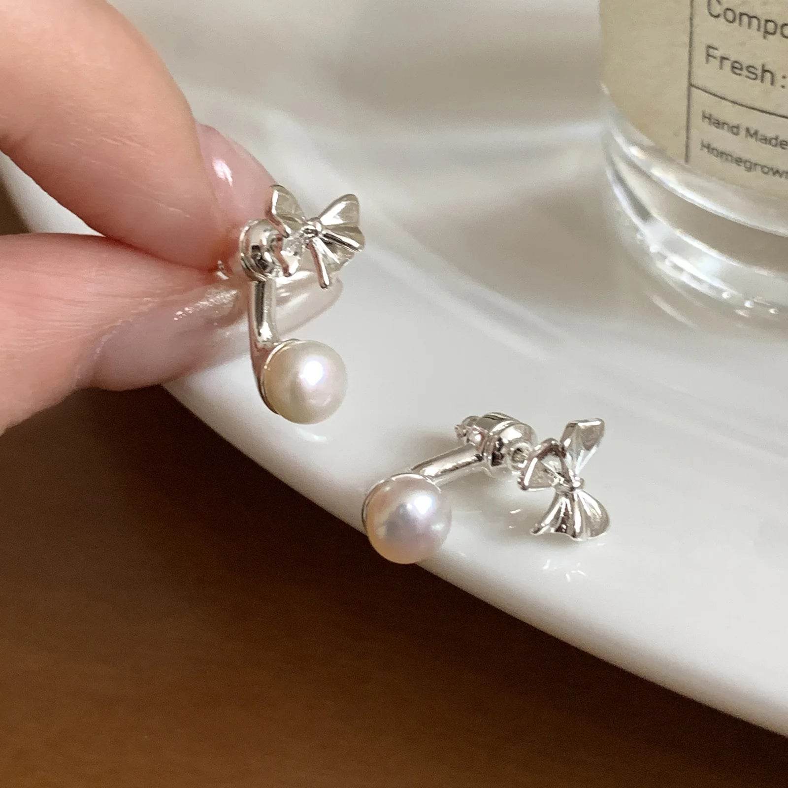 PANJBJ 925 Sterling Silver Bowknot Pearl Earrings For Women Design Sweet Simplicity Jewelry Party Gift Dropshipping - Touchy Style