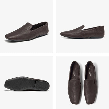 BEAUTODAY Casual Loafers Women Horse Leather Solid Slip-On Square Toe Flats Summer Shallow Boat Ladies Shoes Handmade 26259