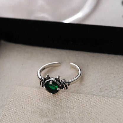 PANJBJ 925 Sterling Silver Green Zircon Rings For Women Wing Devil Design Hip Hop Trend Adjustable Jewelry Gift Dropshipping - Touchy Style